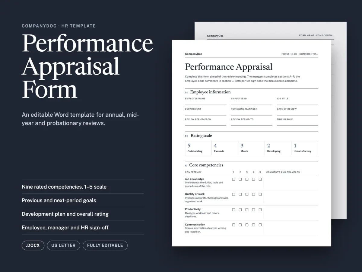 Performance Appraisal Form – MS Word Template